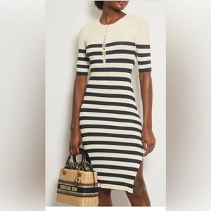 *ALTUZARRA* WHITE NAVY STRIPE RIBBED BODYCON DRESS- SIZE SMALL